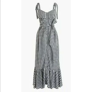 Gingham button-front midi dress with ruffle hem
